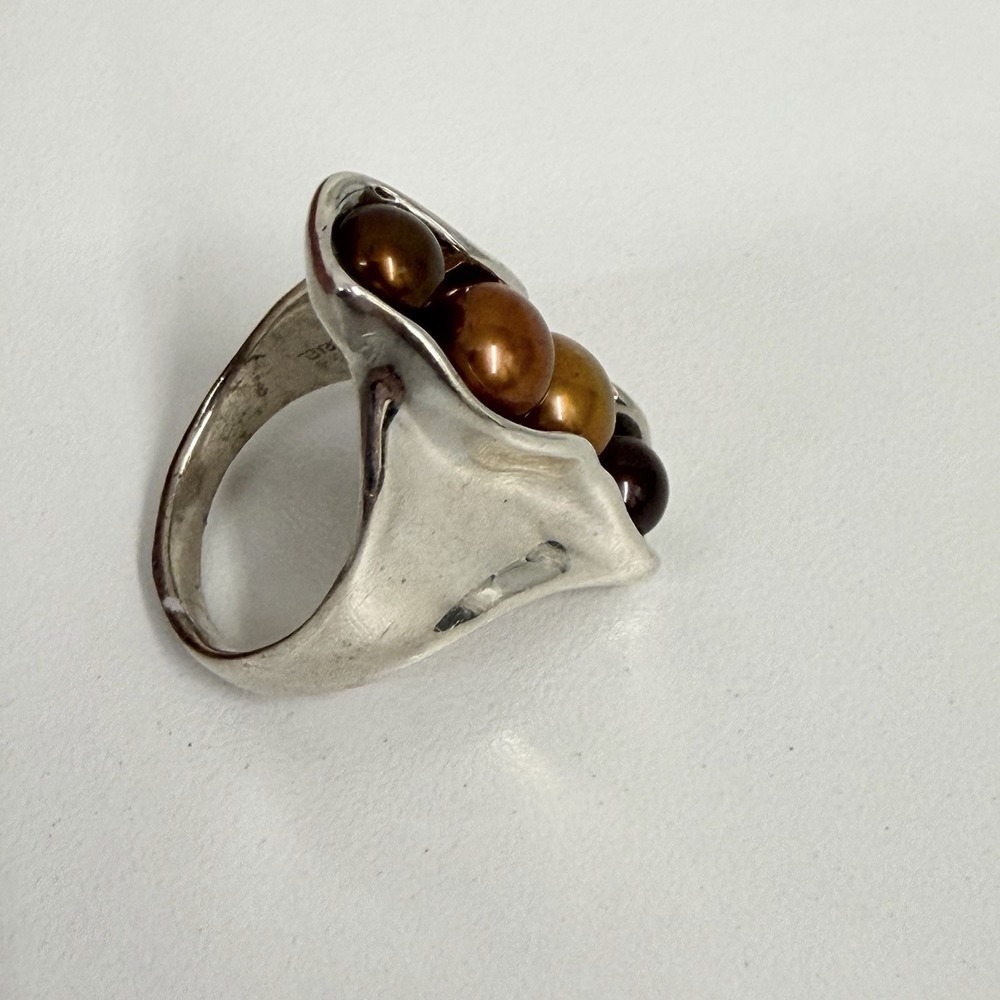 HG Hagit Gorali Sterling W/ 4 Brown Tones Pearls Ring VERY COOL Size 7 1/4 - Picture 7 of 11